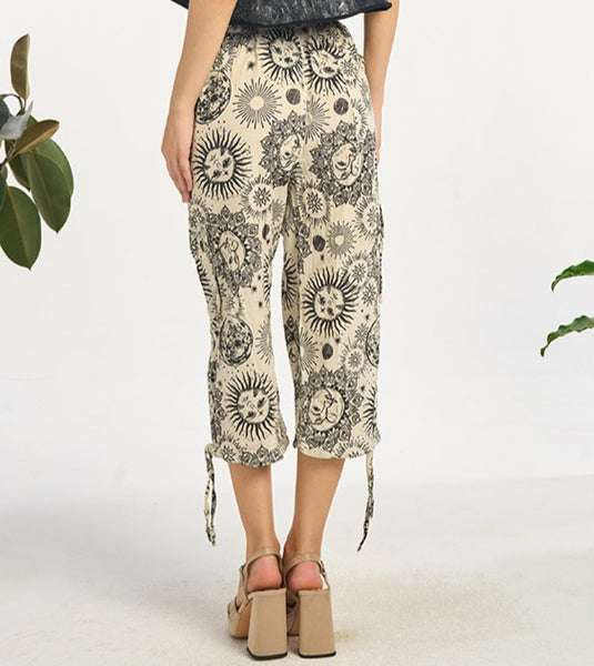 Cotton Sun & Moon Capri Pants ~ White & Black