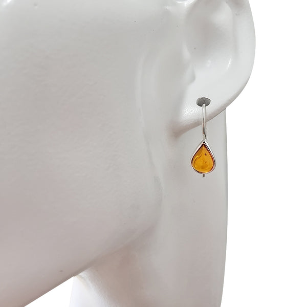 Amber & Sterling Earrings ~ Tear Drops