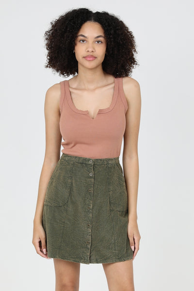 Cotton Corduroy Skirt ~ Olive Green