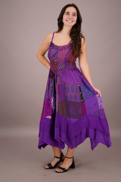 Patchwork Peasant Dress ~ Purples