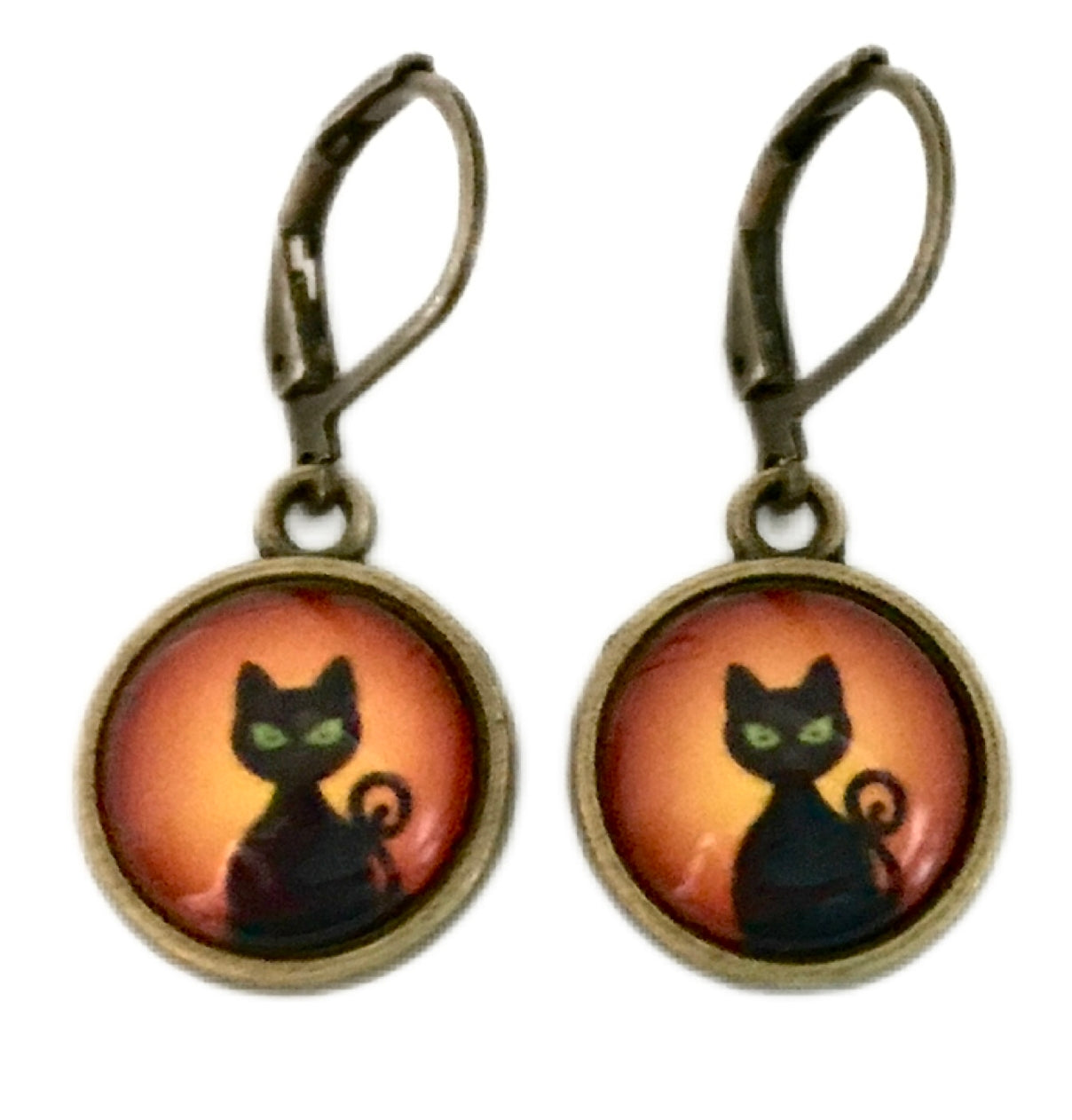 Photo Glass Charm Earrings ~ Black Cats