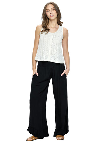 Palazzo Pants with Ruched Waistline ~ Black