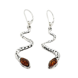 Snake Earrings ~ Amber & Sterling Silver