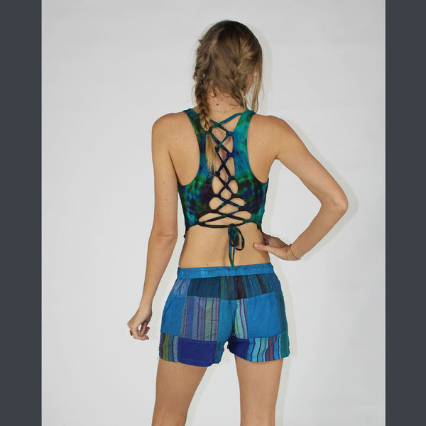 Patchwork Cotton Shorts ~ Blues or Browns