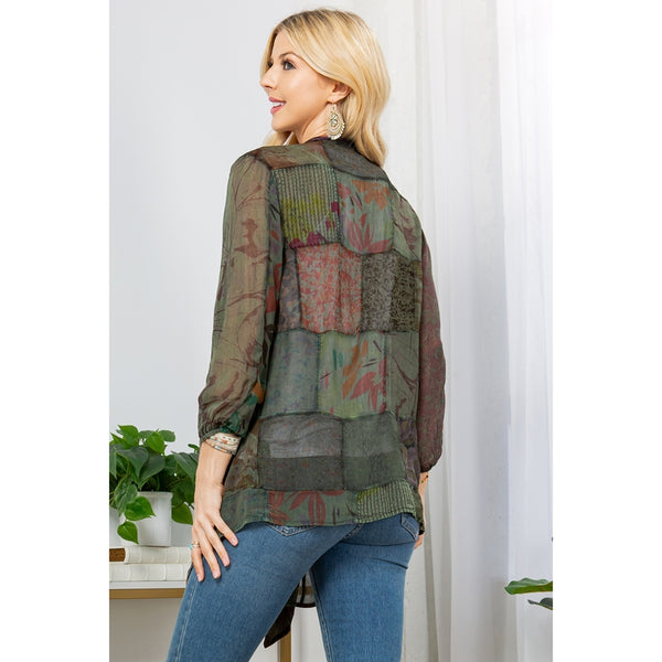 Patchwork Kimono Sheer Jacket ~ Green