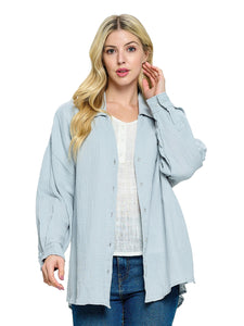 Cotton Long Sleeved Over-Shirt ~ Light Gray Blue