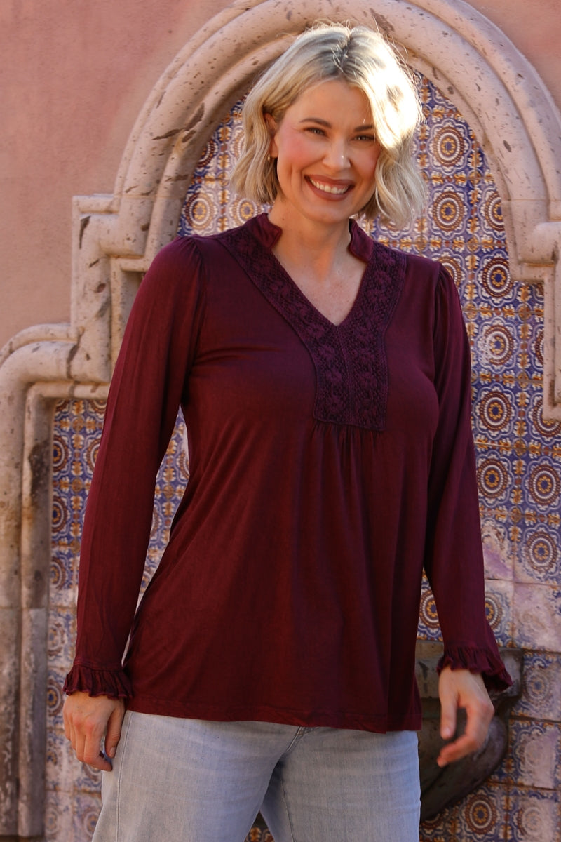 Burgundy Pullover Knit Blouse