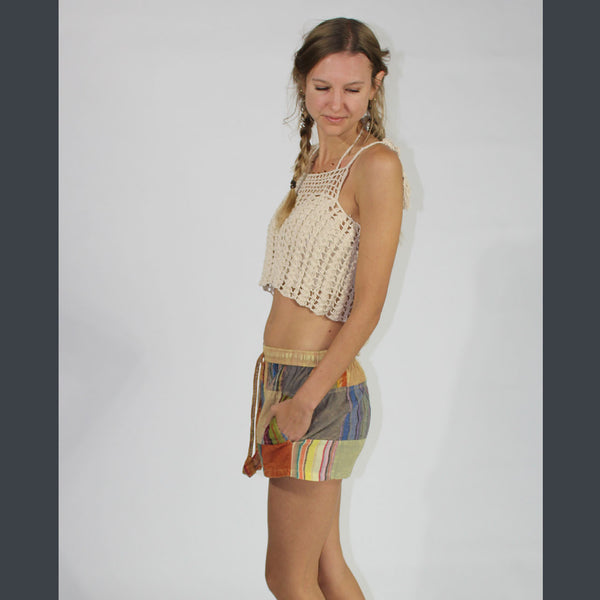 Patchwork Cotton Shorts ~ Blues or Browns