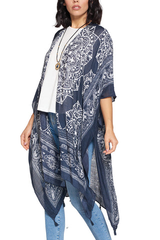 Mandala Sheer Kimono ~ Blue-Black