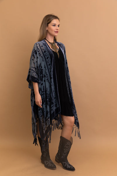 Velvet Kimono ~ Dusty Blue