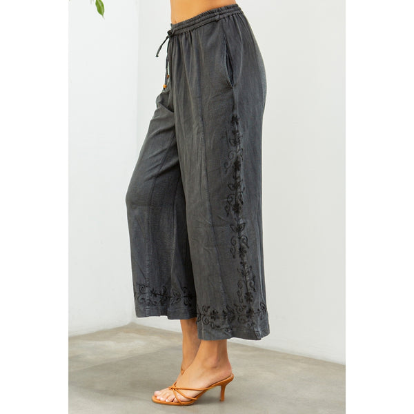 Patchwork & Embroidered Capri Pants ~ Charcoal Gray