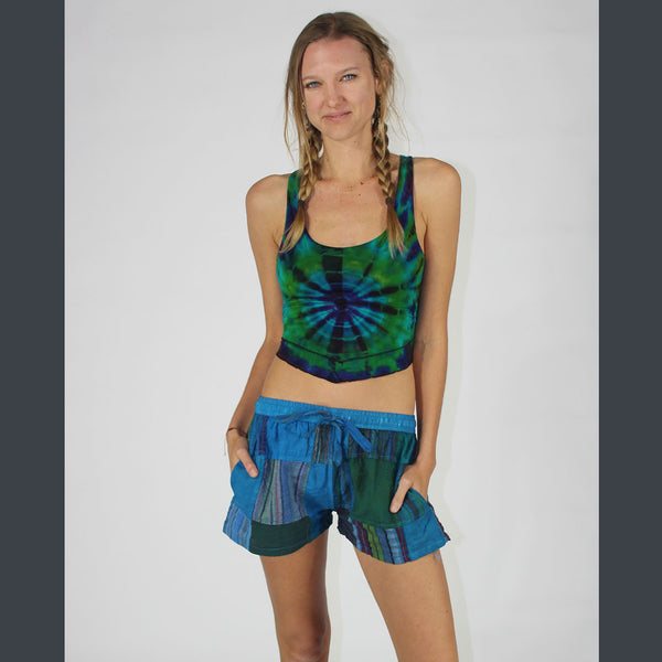 Patchwork Cotton Shorts ~ Blues or Browns