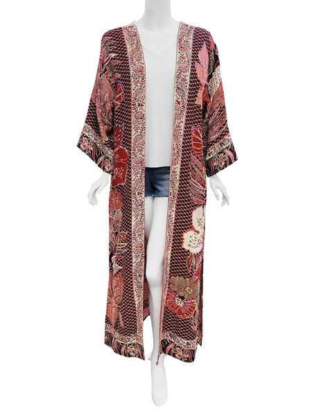 Embroidered Duster Kimono ~ Burgundy & Black