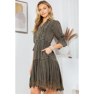 V-Neck Baby Doll Dress ~ Gravel Gray