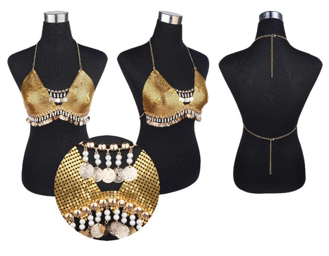 Metal Mesh Coin Halter Top ~ Gold