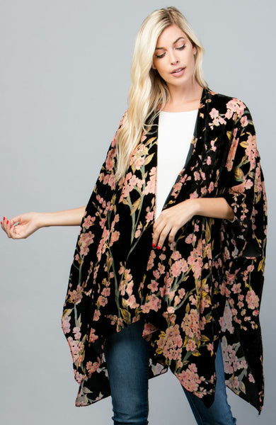 Velvet Kimono ~ Burn Out Design ~ Black