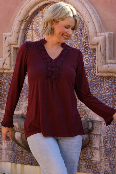 Burgundy Pullover Knit Blouse