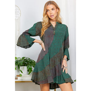 Patchwork Baby Doll Dress ~ Green