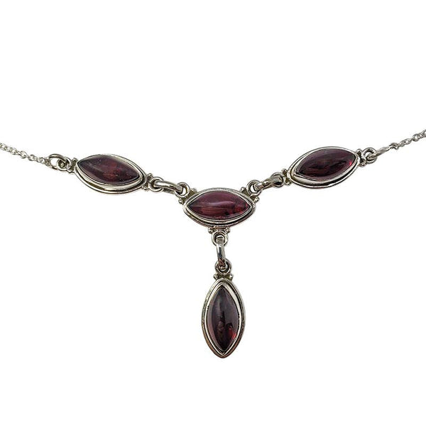 Sterling Silver Drop Pendant Necklace ~ Garnets