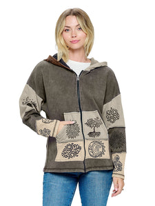 Think Cotton Patchwork Hoodie ~ Brown & Gray