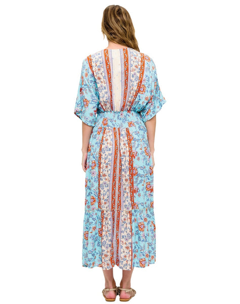 Floral Dress with Ruched Waist ~ Corn Flower Blue