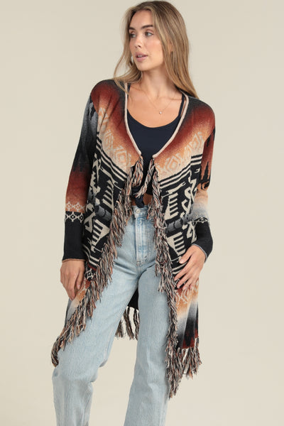 Southwestern Wrap Sweater ~ Brown & Black