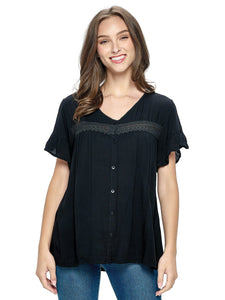 Sweet Button-Up Lacy Blouse ~ Black