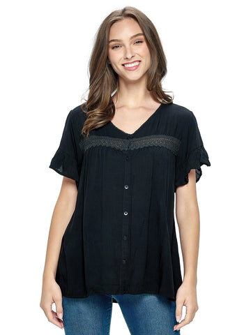 Sweet Button-Up Lacy Blouse ~ Black