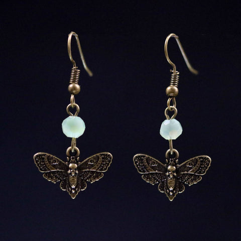 Brass & Crystal Earrings ~ Death Moths