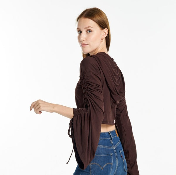 Cinch Up Crop Hoodie ~ Brown