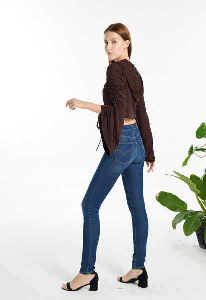 Cinch Up Crop Hoodie ~ Brown