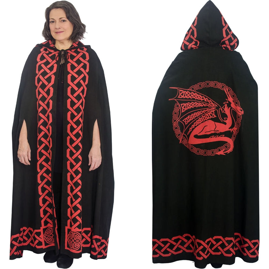 Celtic Cloak ~ Dragon Design ~ Black & Red