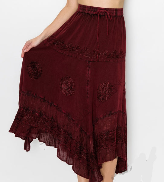 Mid-Length Embroirdered Skirt ~ Four Colors