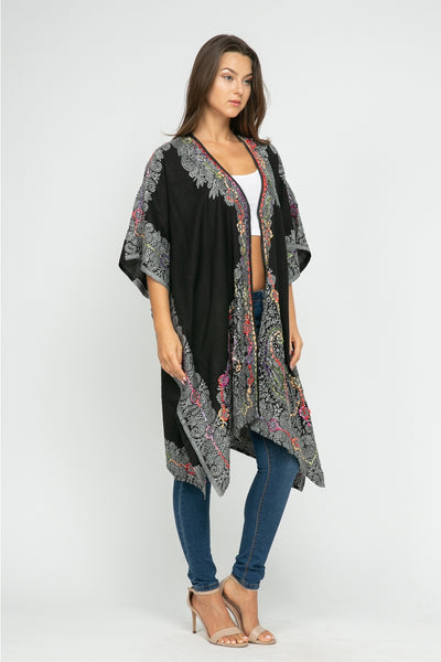 Embroidered Kimono ~ Black & Gray