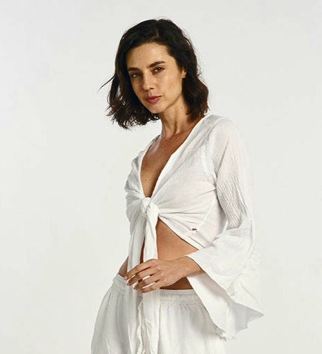 Cotton Bell Sleeve Shrug ~ White