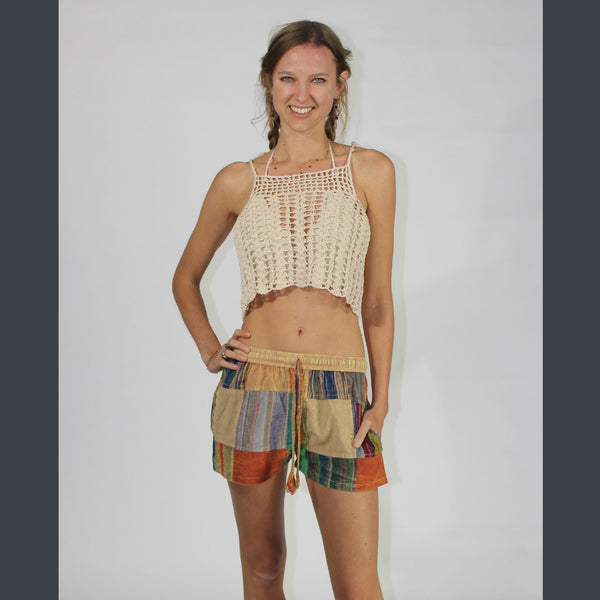 Patchwork Cotton Shorts ~ Blues or Browns