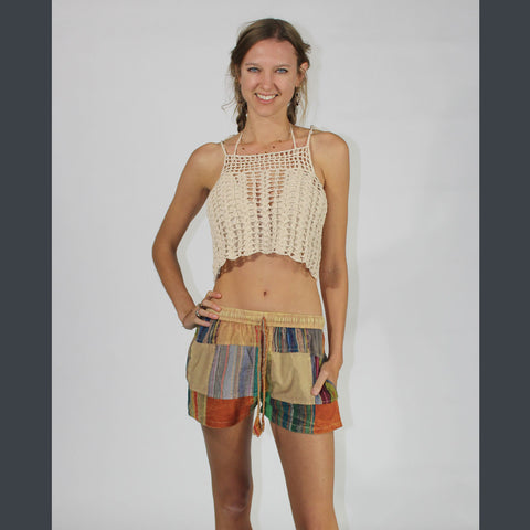 Patchwork Cotton Shorts ~ Blues or Browns