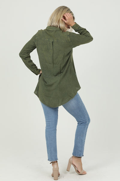 Embroirdered Button Front Blouse ~ Olive Green