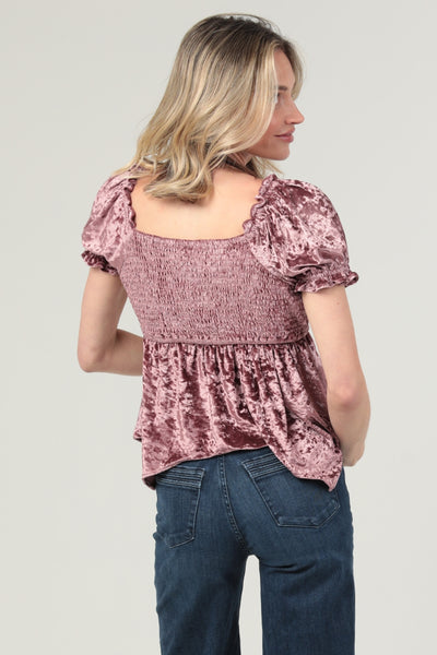 Rose Stretch Velvet Top