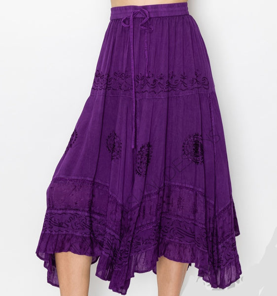 Mid-Length Embroirdered Skirt ~ Four Colors