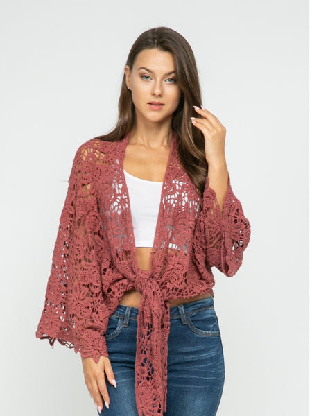 Cotton Lace Shrug ~ Coral