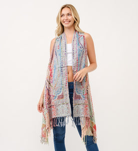 Lovely Long Embroidered Vest ~ Pastel Rainbow