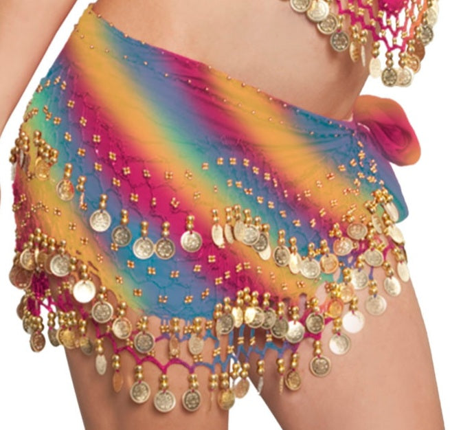 Rainbow Hip Scarf with Gold Coins