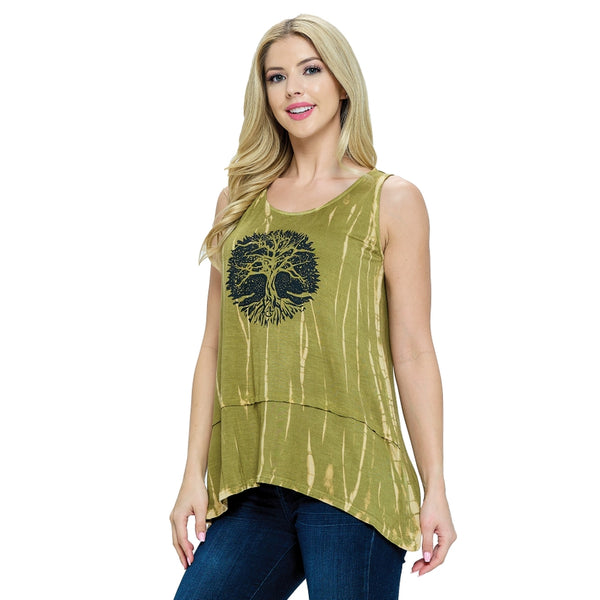 Tree of Life Design Tank Top ~ Olive Green