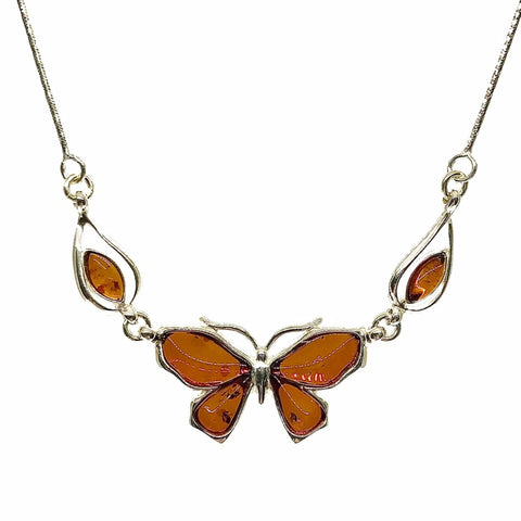 Amber Butterfly Sterling Silver Necklace