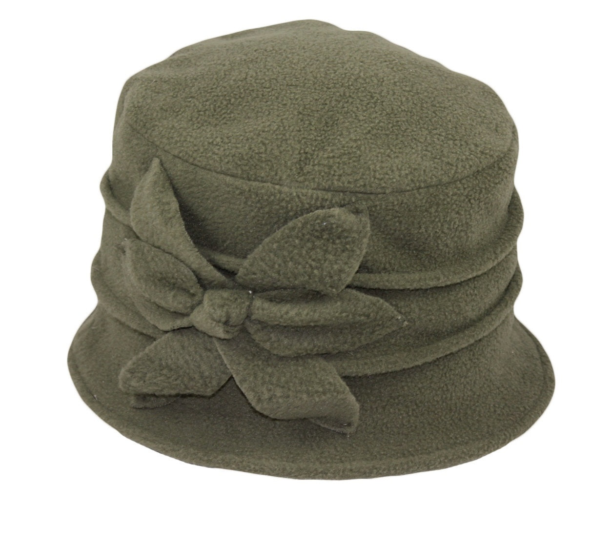 Fleece Cloche Hat with Flower ~ Olive