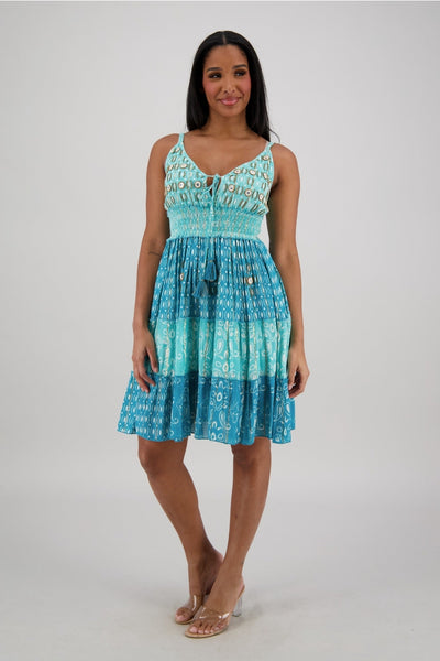Lovely Tiered Knee Length Dress ~ Turquoise