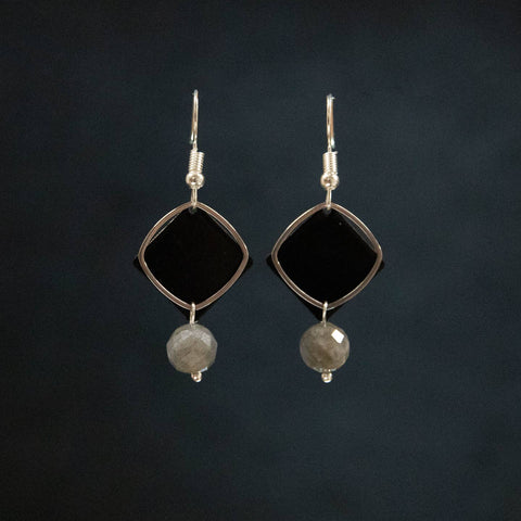 Black Glass ~ Crystals & Stainless Steel Earrings