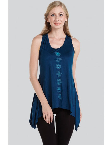 7 Chakra Tank Top with Hankie Hem ~ Multiple Colors