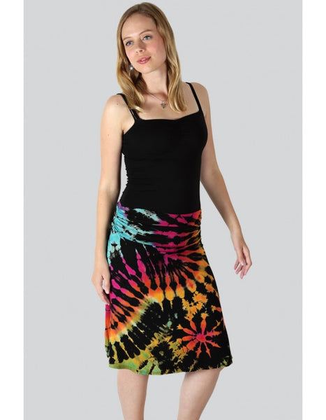 Knee Length Skirt ~ Black Rainbow Tie-Dye